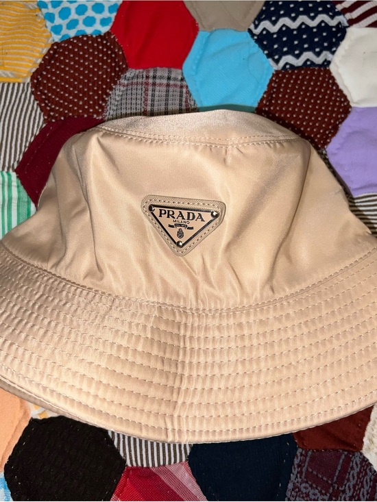 Prada Accessories - Prada Nude-Tone Nylon Bucket Hat with Triangle Logo